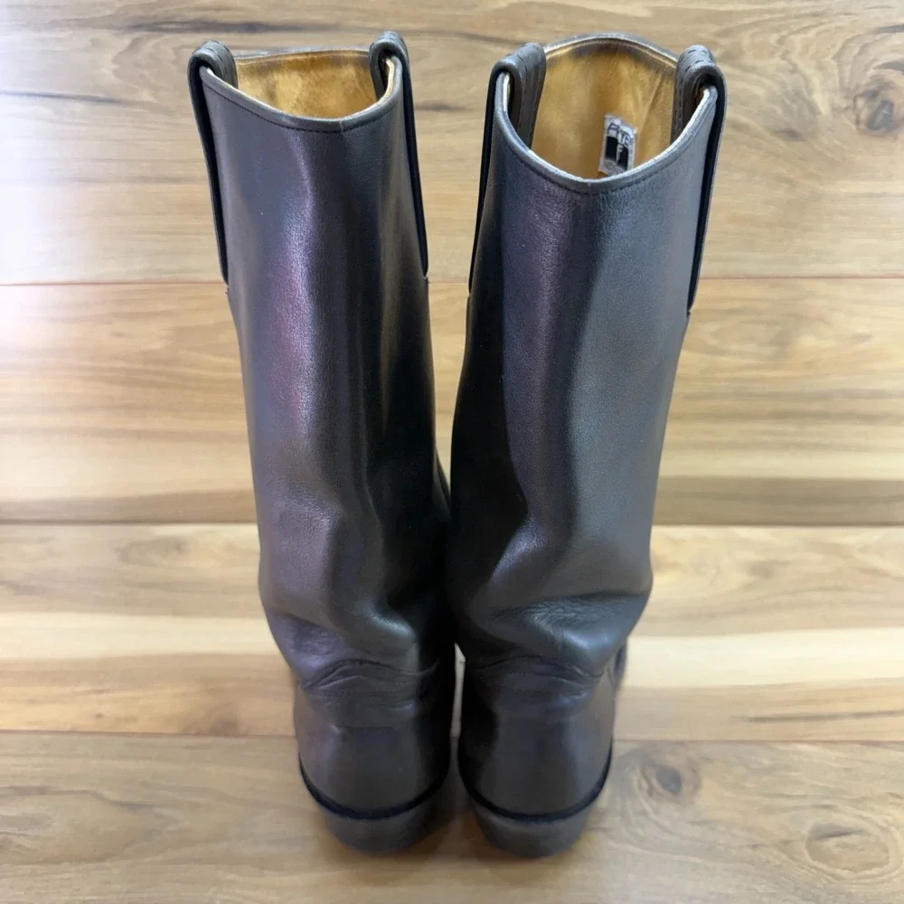 FRYE Vintage Campus Tall Boots Mens 10.5 D Black Leather Zip Square Biker USA